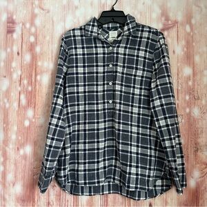 J. Crew Factory Navy Blue Plaid Boy Fit Popover Shirt Size S
